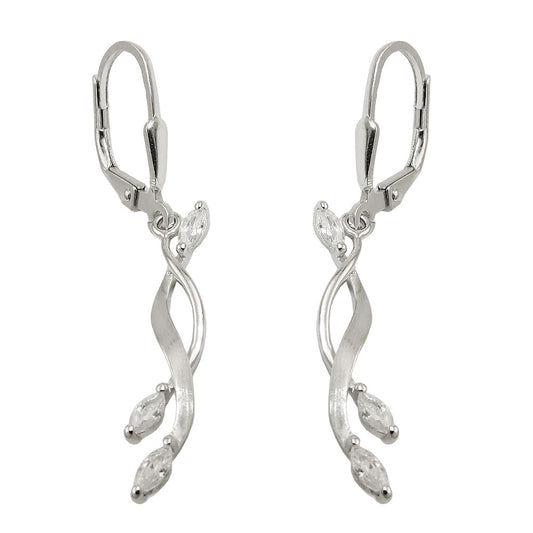 Ear leverback earrings earrings 40x5mm zirconia matt-shiny rhodium-plated silver 925