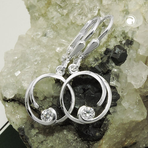 Leverback earring 28x11mm circle with spiral zirconia silver 925