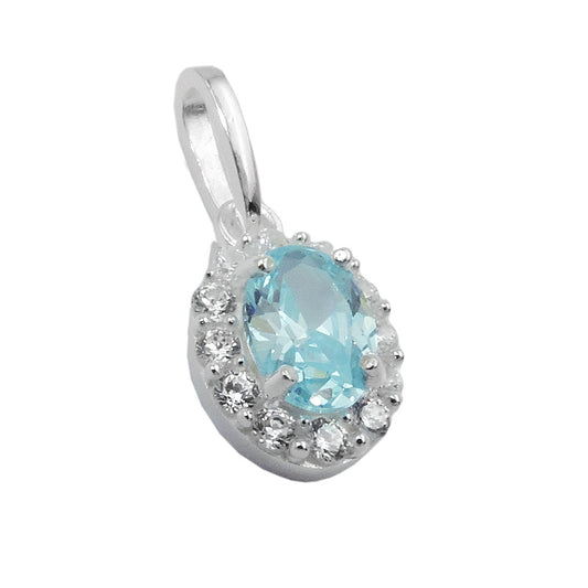 Pendant 10x8mm zirconias white and light blue silver 925