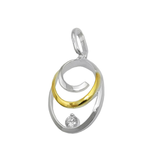 Pendant 19x13mm oval bicolor with zirconia silver 925