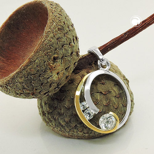 Pendant 12mm circle with spiral bicolor with zirconias silver 925