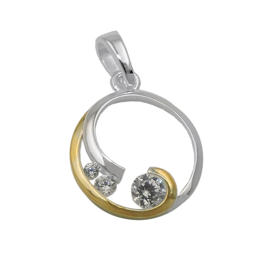 Pendant 12mm circle with spiral bicolor with zirconias silver 925