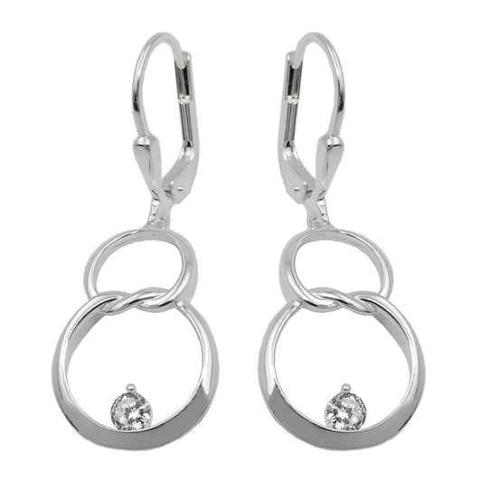 Leverback earring 36x13mm double circle eight with zirconia shiny silver 925