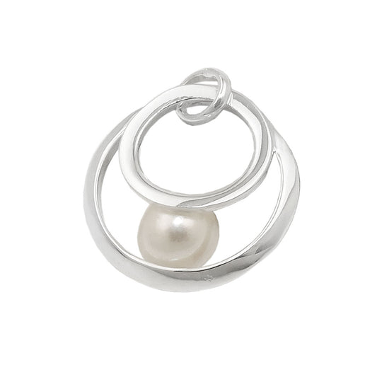 Pendant 16mm 2 circles with freshwater cultured pearl silver 925