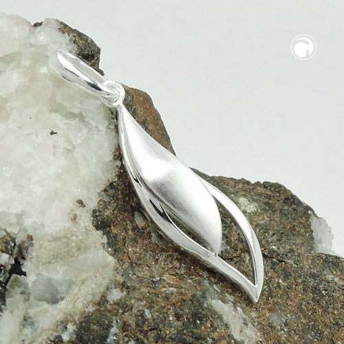 Pendant 25x8mm drop shape matt-glossy silver 925