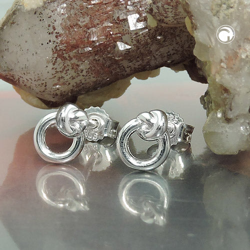 Stud earrings 7x6mm small circle with knot silver 925