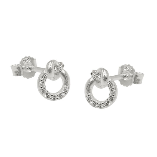 Stud earrings 7x6mm small circle with knot and zirconias silver 925