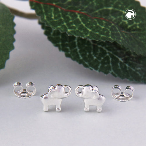 Stud earrings 6x7mm small elephant shiny silver 925