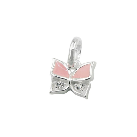 Pendant 7x8mm butterfly pink lacquered with zirconia silver 925