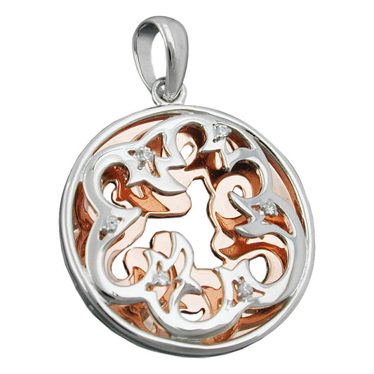 Pendant 22mm shiny rhodium-plated bicolor with red gold silver 925