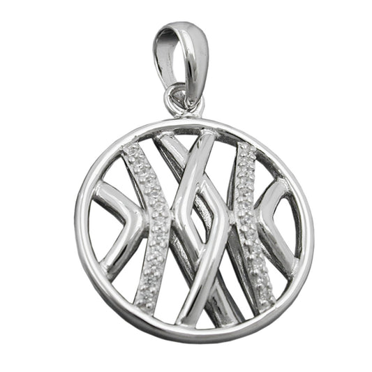 Pendant 19mm round with zirconias shiny rhodium-plated silver 925