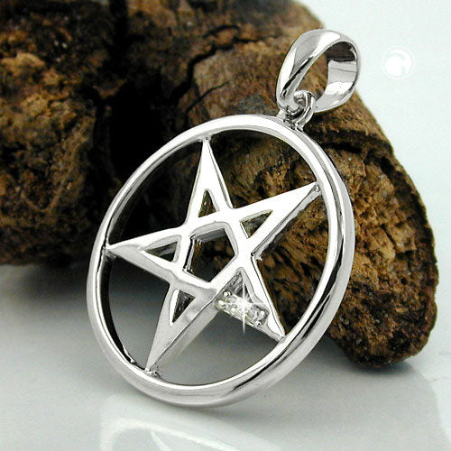 Pendant 20mm five-pointed star zirconia rhodium-plated silver 925