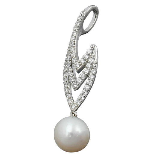 Pendant 36x9mm zirconias with cultured pearl silver 925