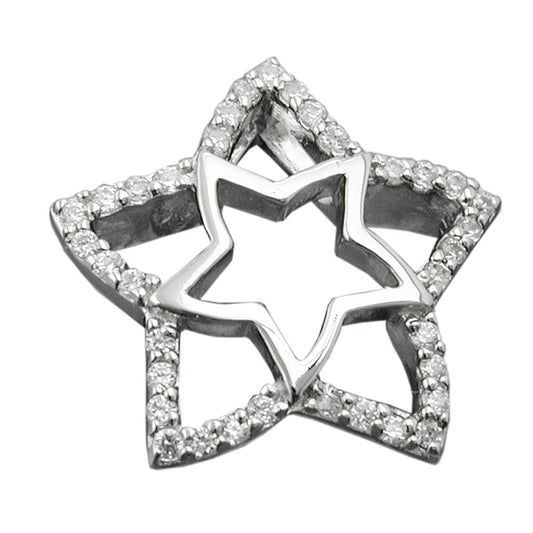 Pendant 17mm star with zirconias shiny rhodium-plated silver 925