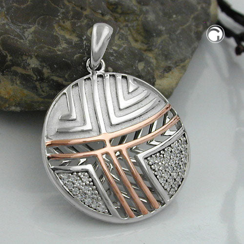 Pendant 24mm with zirconias bicolor rhodium-plated silver 925