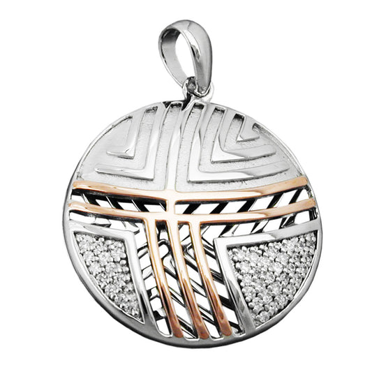 Pendant 24mm with zirconias bicolor rhodium-plated silver 925