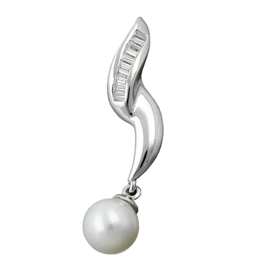 Pendant 34x8mm cultured pearl with zirconias rhodium-plated silver 925