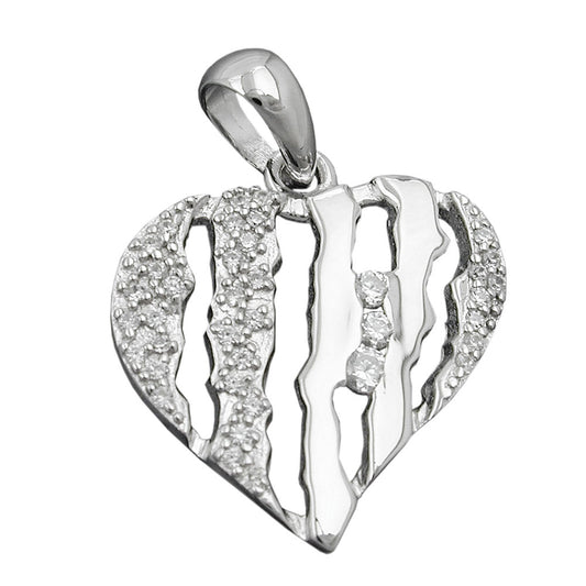 Pendant 19x19mm heart with zirconias rhodium-plated silver 925