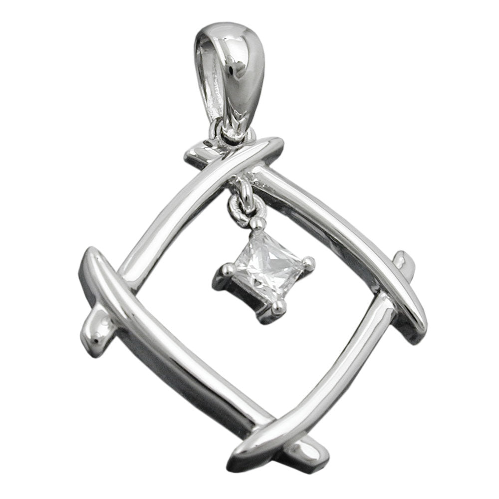 Anhänger 21x21mm Viereck Zirkonia glänzend rhodiniert Silber 925