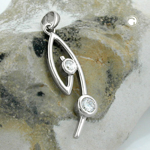 Pendant 28x9mm zirconias white rhodium-plated silver 925