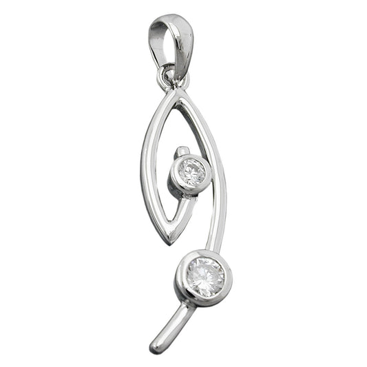 Pendant 28x9mm zirconias white rhodium-plated silver 925