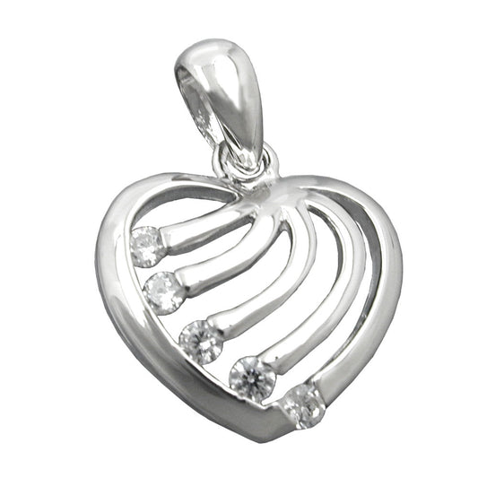 Pendant 15x16mm heart with zirconias rhodium-plated shiny silver 925
