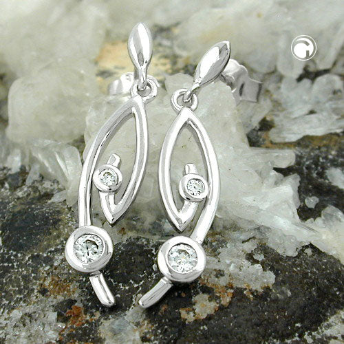 Stud earrings 28x6mm earrings with white zirconias rhodium-plated silver 925