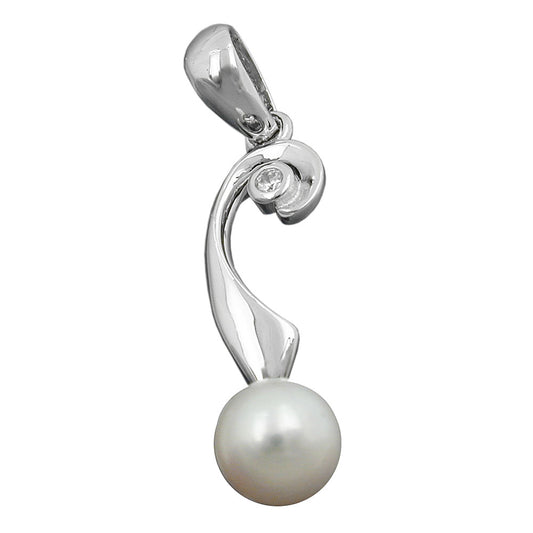 Pendant 21x6mm cultured pearl with zirconias rhodium-plated silver 925