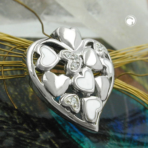 Pendant 19x18mm heart with zirconias rhodium-plated silver 925