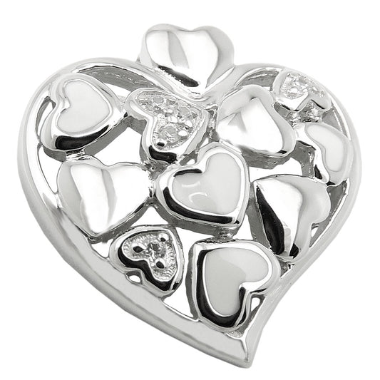 Pendant 19x18mm heart with zirconias rhodium-plated silver 925