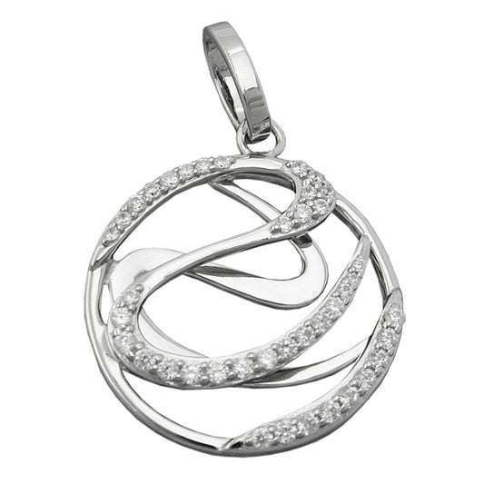 Pendant 23mm with zirconias shiny rhodium-plated silver 925
