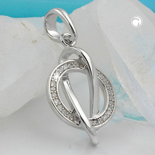 Pendant 23x16mm with zirconias shiny rhodium-plated silver 925