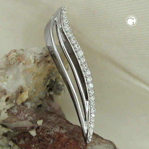 Pendant 32x6mm with zirconias shiny rhodium-plated silver 925