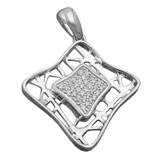 Pendant 23x23mm square zirconias shiny rhodium-plated silver 925
