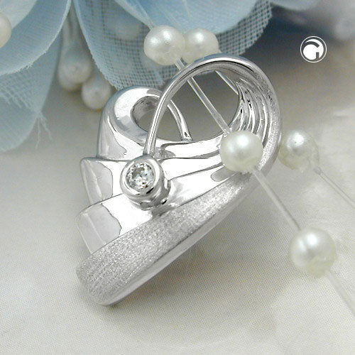 Pendant 20x15mm heart with zirconia rhodium-plated silver 925