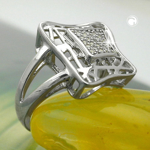 Ring 16mm mit vielen Zirkonias glänzend rhodiniert Silber 925