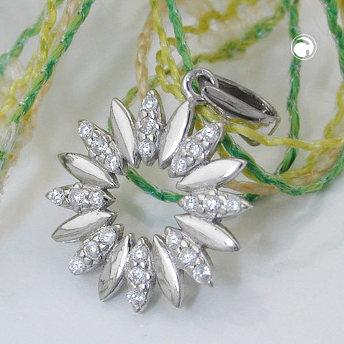 Pendant 14mm flower with zirconias shiny rhodium-plated silver 925