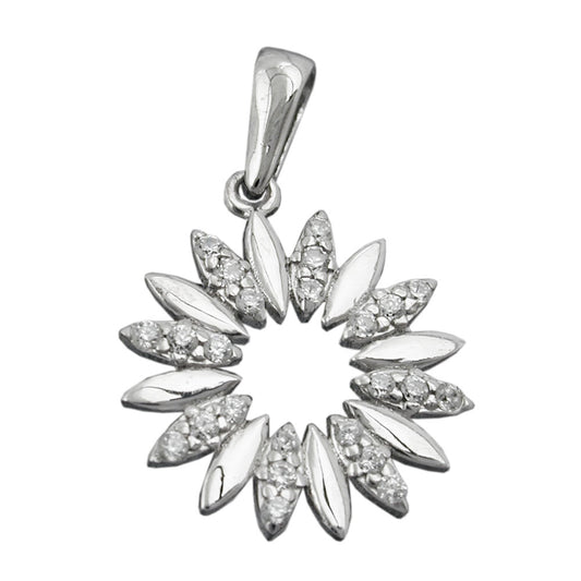 Pendant 14mm flower with zirconias shiny rhodium-plated silver 925