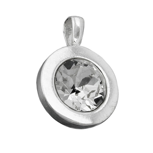 Pendant 11mm glass stone white in bezel setting shiny silver 925