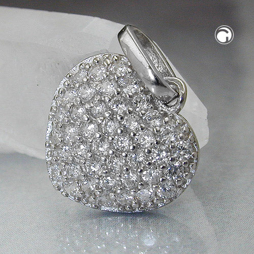 Pendant 12x13mm heart with zirconias rhodium-plated silver 925