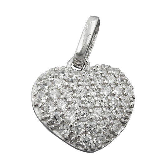 Pendant 12x13mm heart with zirconias rhodium-plated silver 925