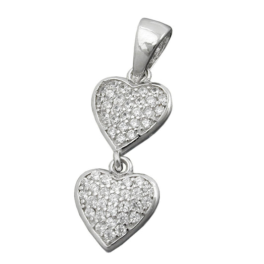 Pendant 20x8mm two hearts with zirconias rhodium-plated silver 925