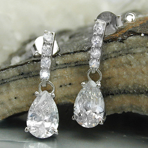 Stud earrings earring 21x6mm zirconias white rhodium-plated silver 925