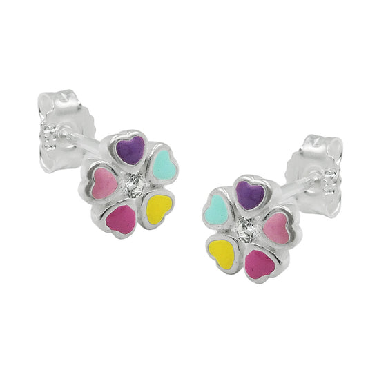 Stud earring 6mm flower colorful painted with zirconia silver 925