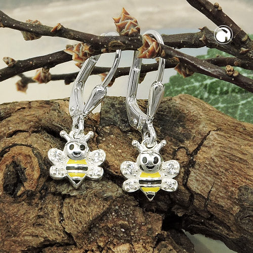 Ear clip earrings 23x8mm bee yellow-black lacquered with zirconia silver 925