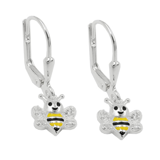 Ear clip earrings 23x8mm bee yellow-black lacquered with zirconia silver 925