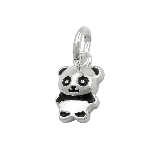Pendant 9x7mm small panda bear shiny black lacquered silver 925