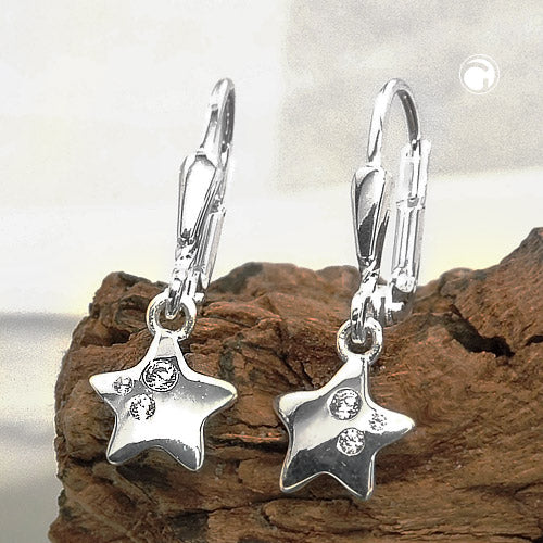 Ear leverback earrings earrings 23x7mm star with zirconias shiny silver 925