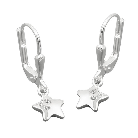 Ear leverback earrings earrings 23x7mm star with zirconias shiny silver 925