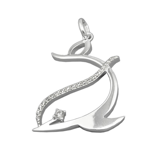 Pendant 26x19mm stylized dolphin with zirconias shiny silver 925